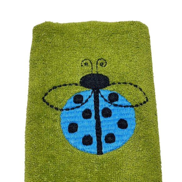 Royal Terry of California Fringed Fingertip Towel Embroidered Ladybug Green - Picture 4 of 9